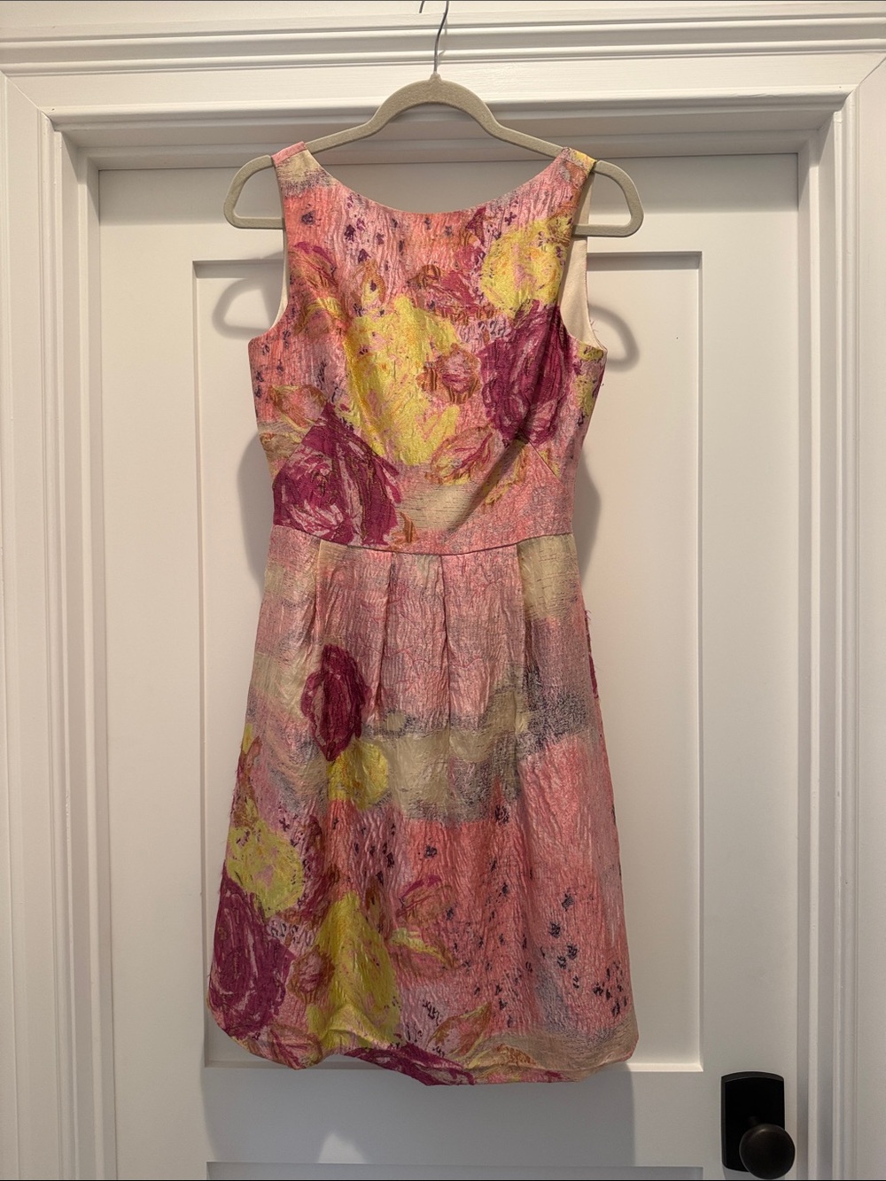 Lela Rose Pink, Yellow and Magenta Floral Textured Cocktail Dress